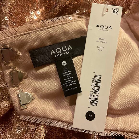 Rose Gold Sequined Backless Long Evening Gown Size 10 by AQUA Thigh Slit Formal - Picture 10 of 13